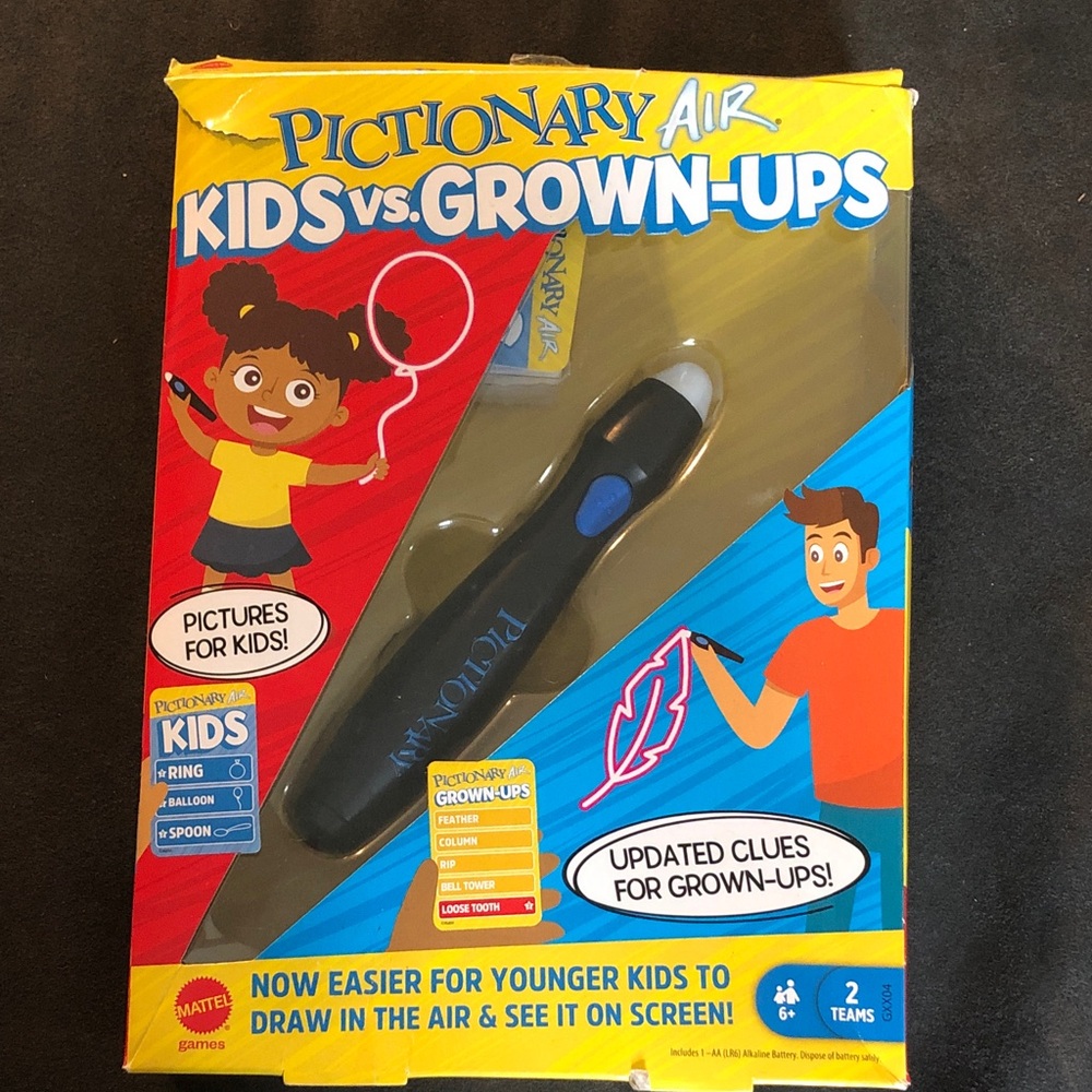 Mattel Pictionary Air Kids vs. Grown-Ups Game - Black and Yellow